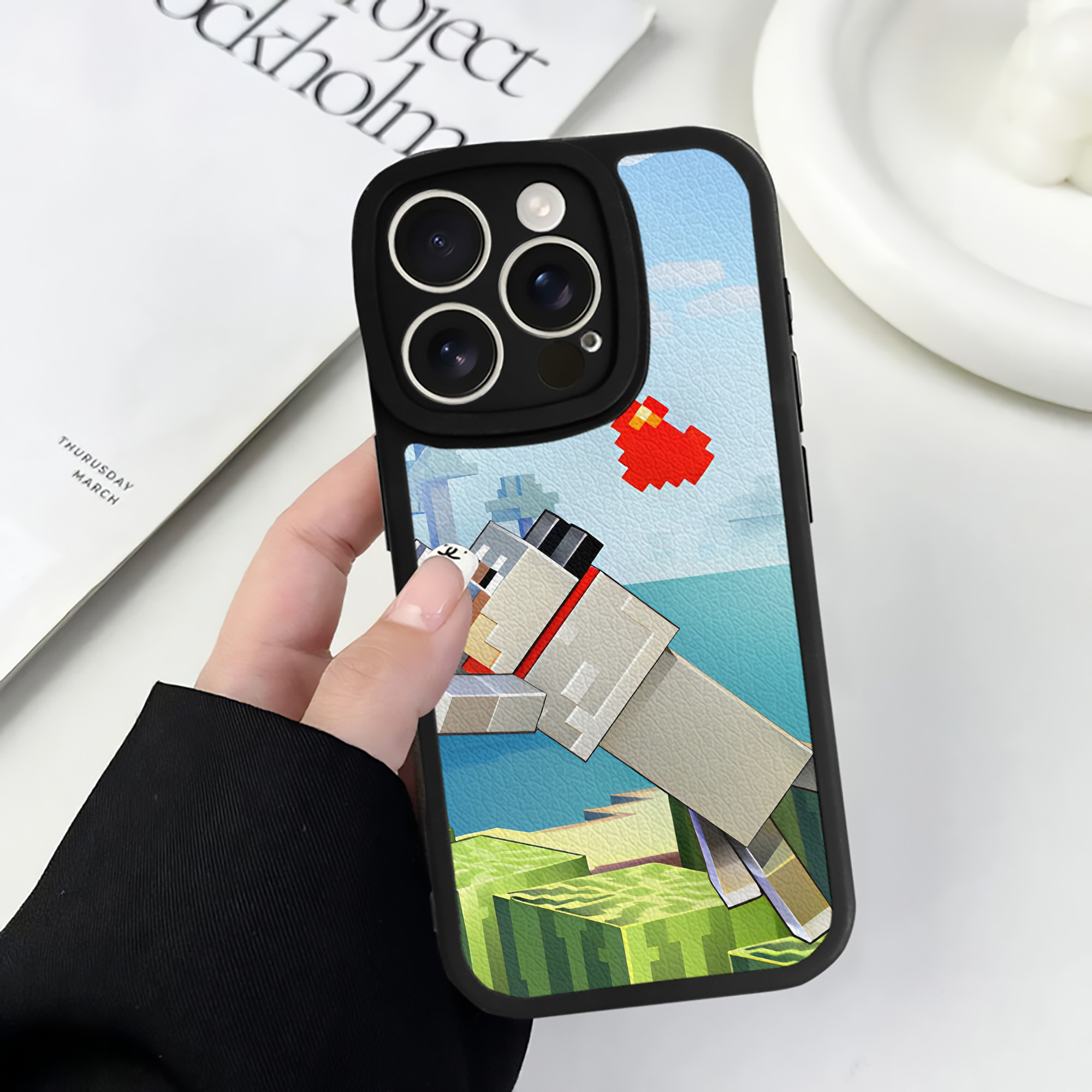 （画像用） マインクラフト ブロックの世界 Minecraft MC Block world 【iPhone 16シリーズ対応】シリコンスマホケース（レザー調） 材質：シリコン